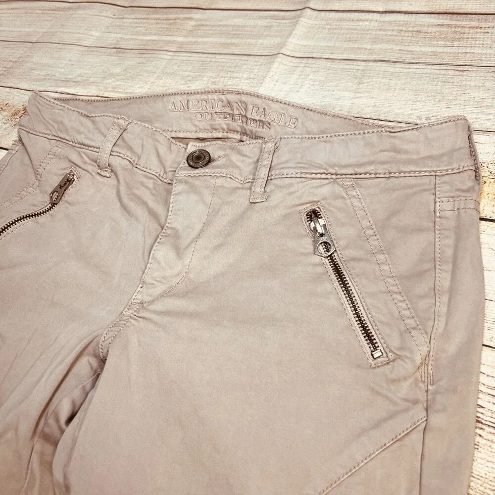 American Eagle Outfitters Tan Moto Jegging Ankle Super‎ Stretch Pants Size 8 - Picture 9 of 13